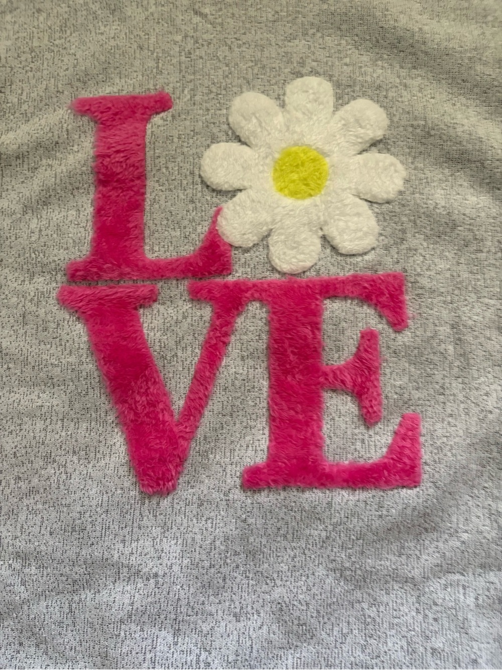 EUC Lane Bryant Light Gray Crewneck Sweater with Pink LOVE & White Daisy - Picture 4 of 7